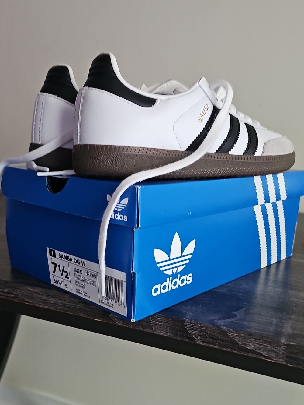 Adidas Samba OG Leather Sneakers - White/Black with Brown Sole